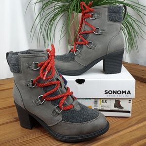 NWT Sonoma Vitalize by Ortholite Sugarglider Grey Heeled Combat Booties Sz. 6.5